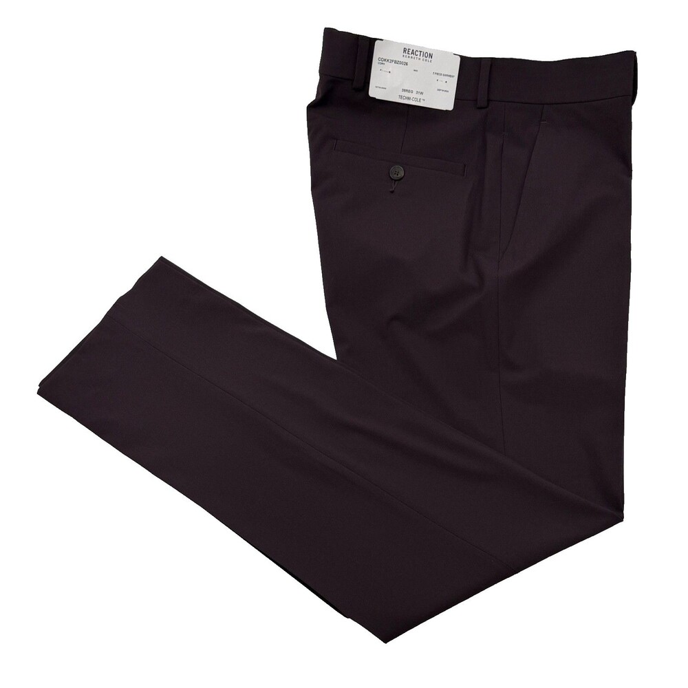 $135 NEW KENNETH COLE REACTION Mens 31x32 Solid Wine Slim Fit Dress Pants/Slacks